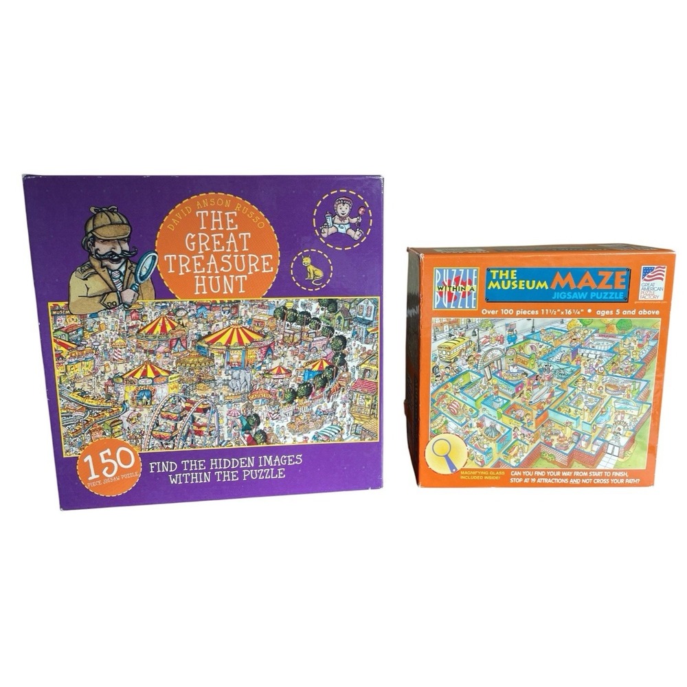 2 Puzzles Treasure Hunt Museum Maze Complete Jigsaw Great American Pc 100-150